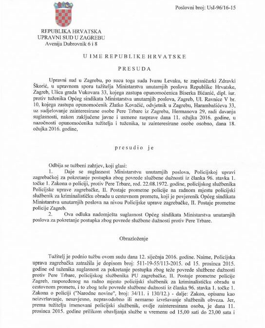 Presuda Upravnog Suda Zagreb